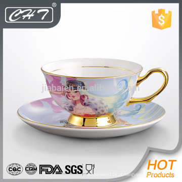 Elegante copo de chá de cerâmica e pires atacado